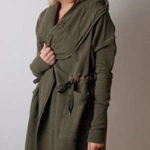 Free People Oversized Studio City Boho Hooded Cardigan Army Green Size M
